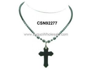 Hematite Cross Pendant Beads Stone Chain Choker Fashion Women Necklace